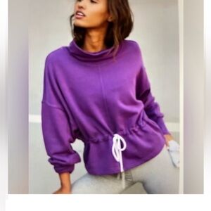 FREE PEOPLE NWT Reno Sweatshirt w/Drawstring zipper sleeve detail Size Small